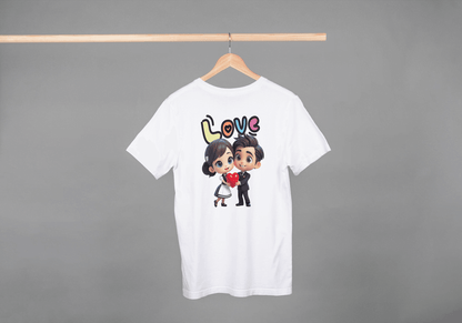 Cute Cartoon Couple Love: Unisex Romantic Graphic Tee - Essentia Attire