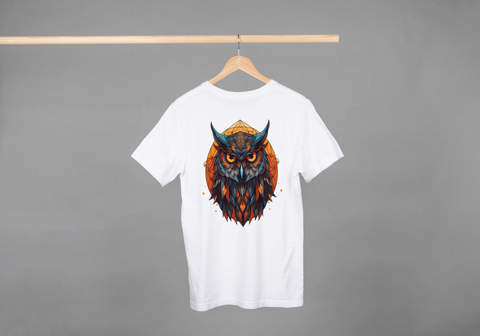 Geometric Owl: Vibrant Wisdom Graphic Tee - Essentia Attire