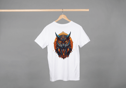Geometric Owl: Vibrant Wisdom Graphic Tee - Essentia Attire