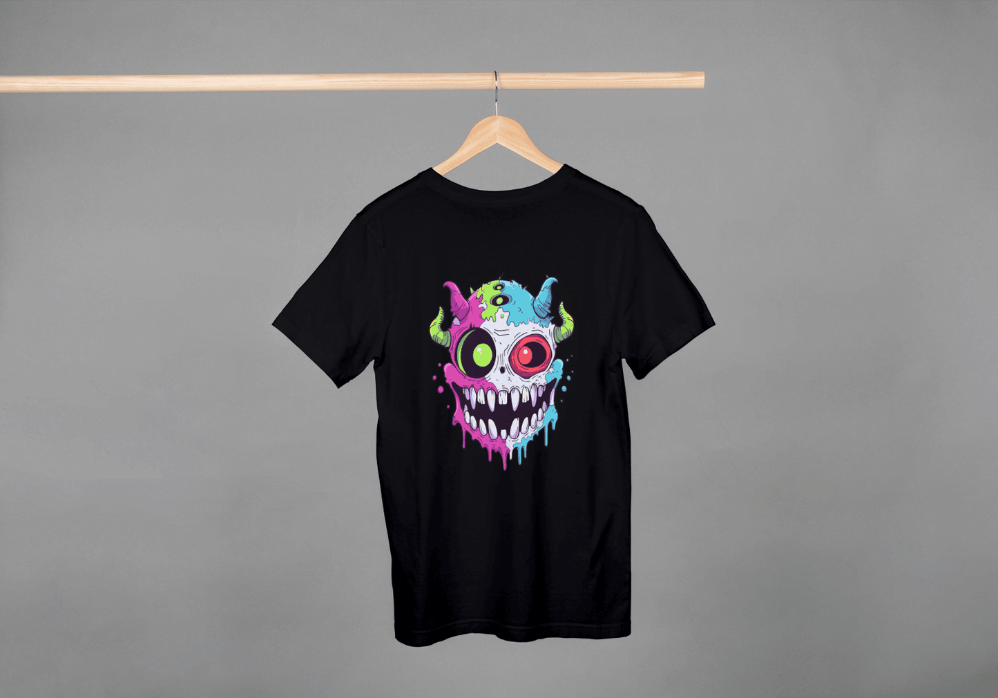Vibrant Monster Head: Colorful Creature Graphic Tee - Essentia Attire