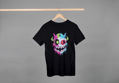 Vibrant Monster Head: Colorful Creature Graphic Tee - Essentia Attire