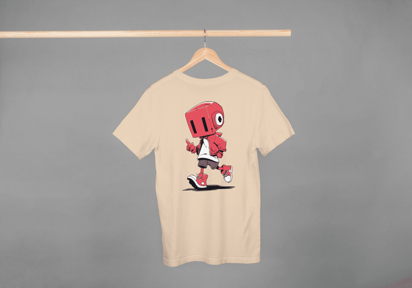 Cute Red Robot: Funny Cartoon Character Tee - Essentia Attire