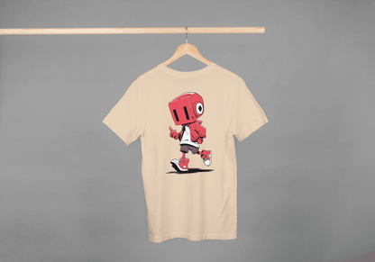 Cute Red Robot: Funny Cartoon Character Tee - Essentia Attire
