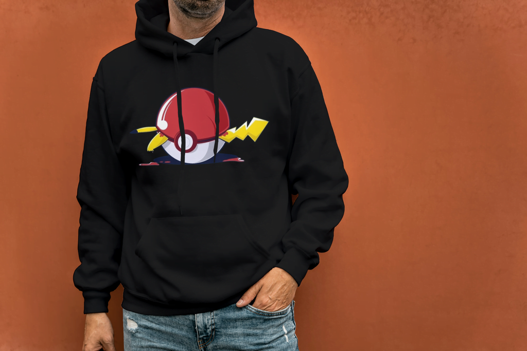 Pikachu Electric Shock Poké Ball DropShoulder Hoodie | Pokémon Fan Art Apparel