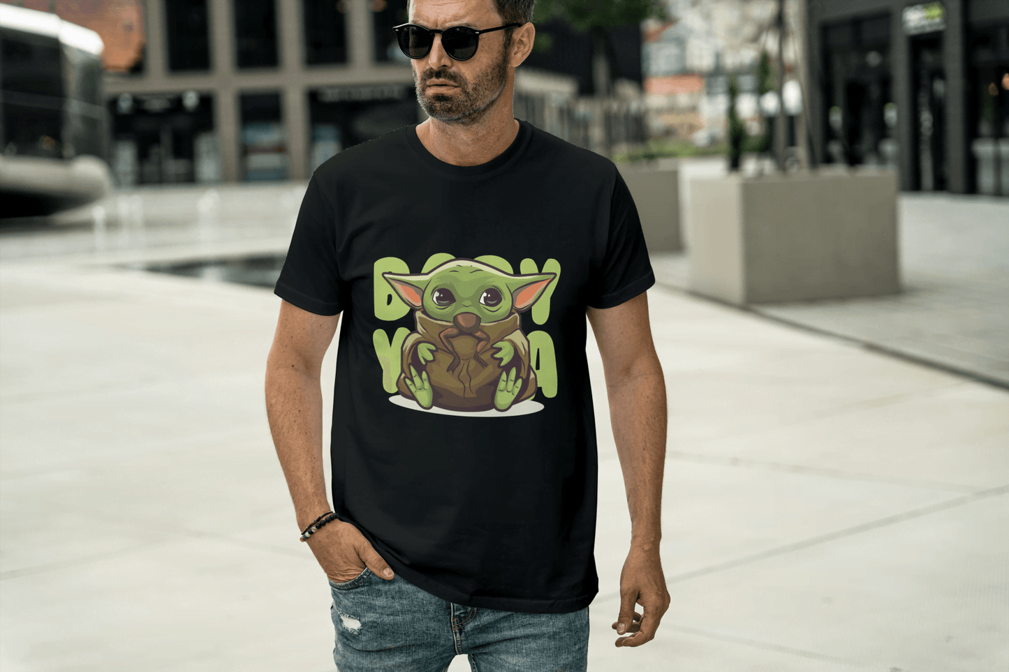 Badass Yoda Style Green Creature: Cute Baby Alien Force Tee - Essentia Attire