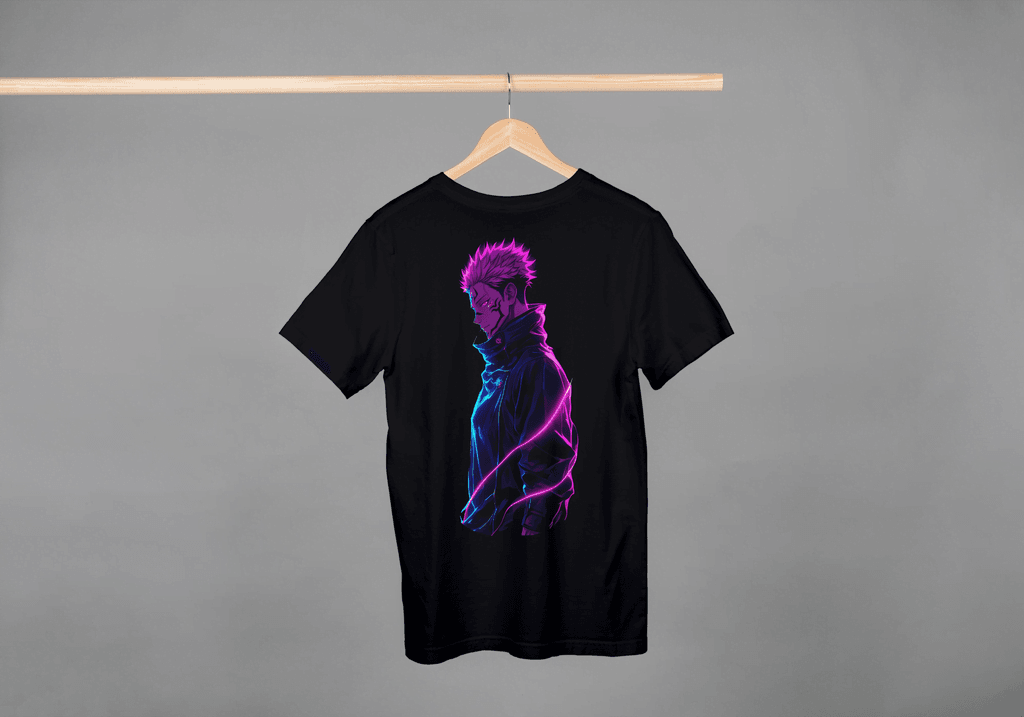 Jujutsu Kaisen Sukuna Neon Art Black T-Shirt - Essentia Attire