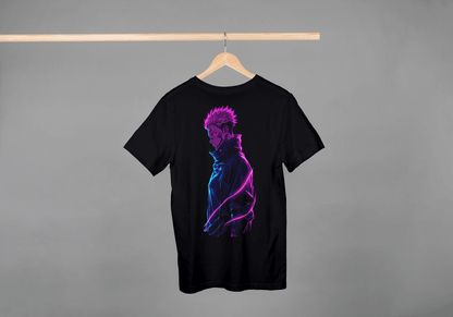 Jujutsu Kaisen Sukuna Neon Art Black T-Shirt - Essentia Attire