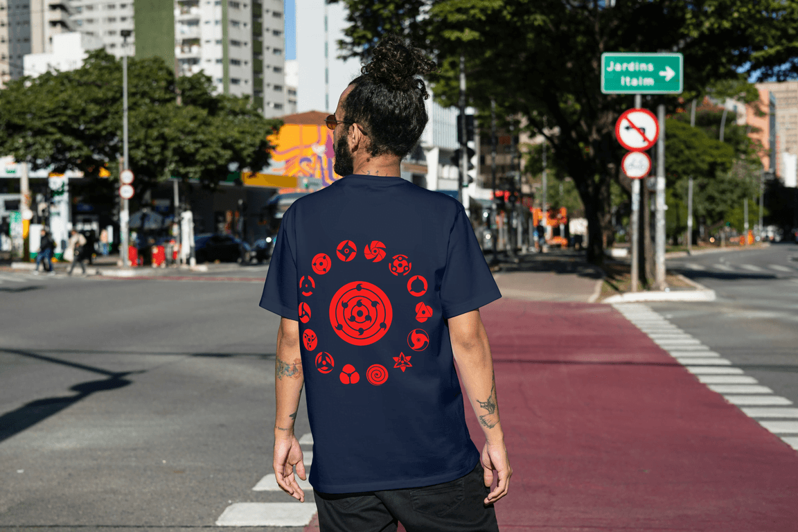 Naruto Mangekyo Sharingan Graphic T-shirt | Uchiha Clan Chakra Symbols - Essentia Attire