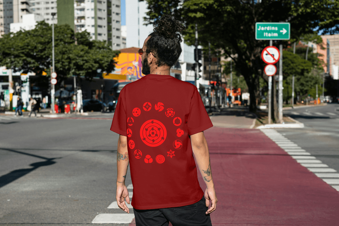 Naruto Mangekyo Sharingan Graphic T-shirt | Uchiha Clan Chakra Symbols - Essentia Attire