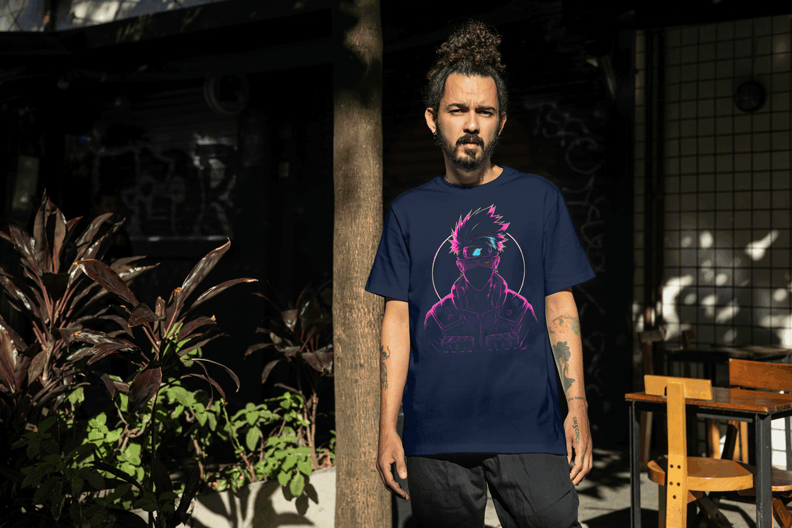 Kakashi Hatake | Naruto Anime Graphic Tee | Neon Vaporwave Style - Essentia Attire