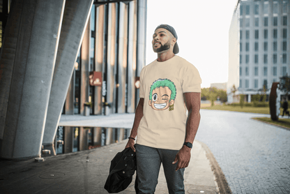 Anime Green Haired Swordsman Winking: Manga Style Fan Tee - Essentia Attire
