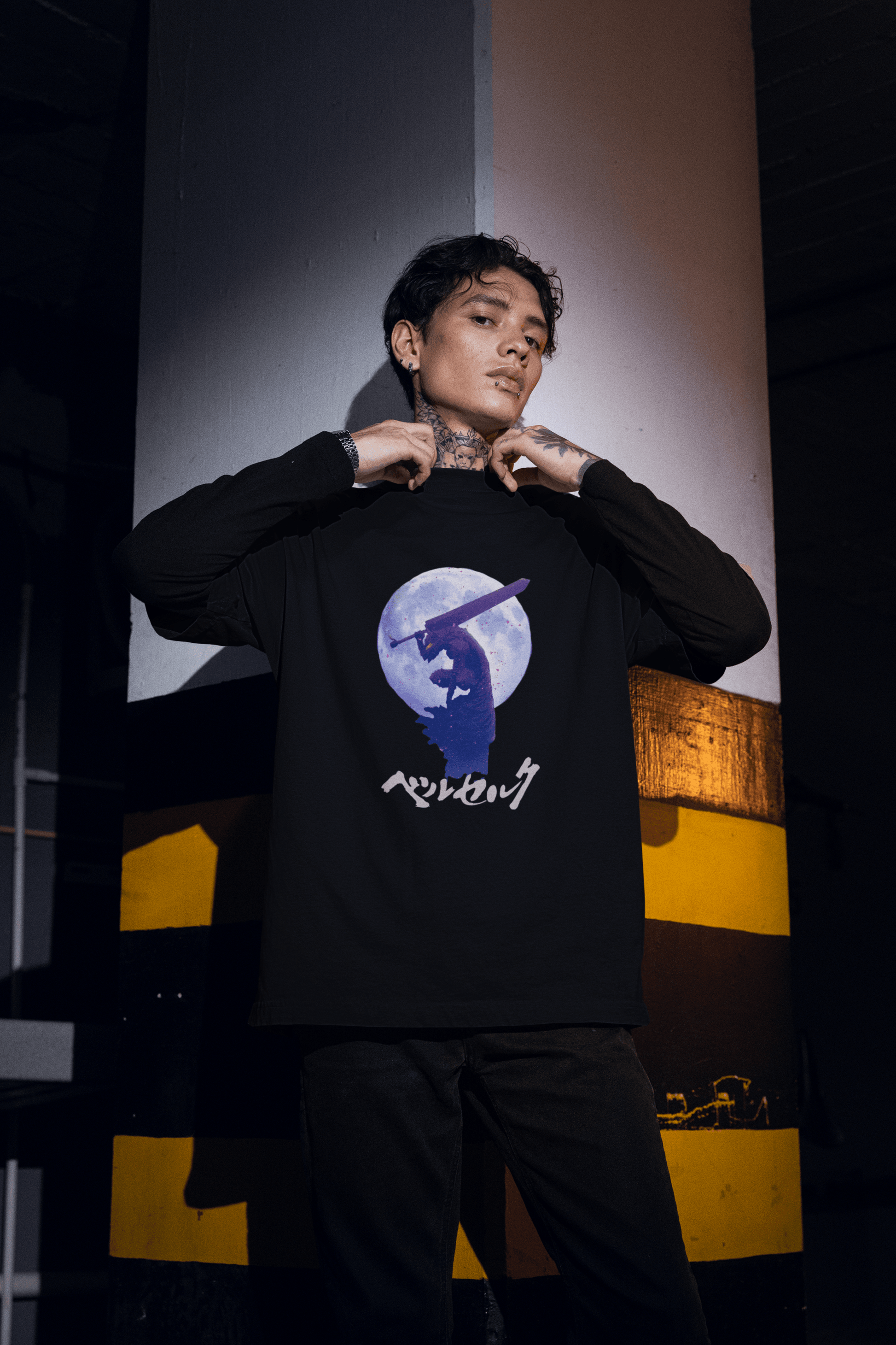 Berserk Japanese Katakana Oversized Tee | Guts and Dragonslayer Sword Anime - Essentia Attire