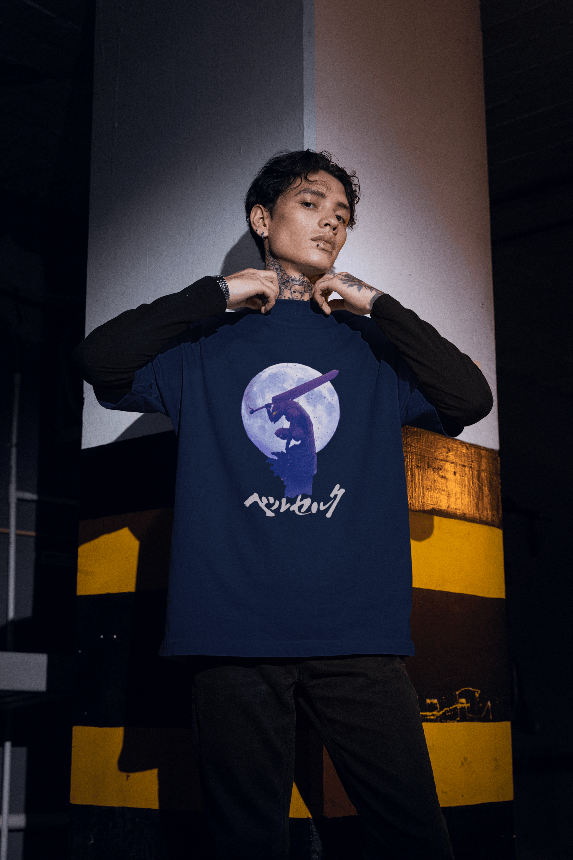 Berserk Japanese Katakana Oversized Tee | Guts and Dragonslayer Sword Anime - Essentia Attire