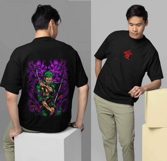 Pirate Hunter: Roronoa Zoro Demonic Aura Oversized Tee - Essentia Attire