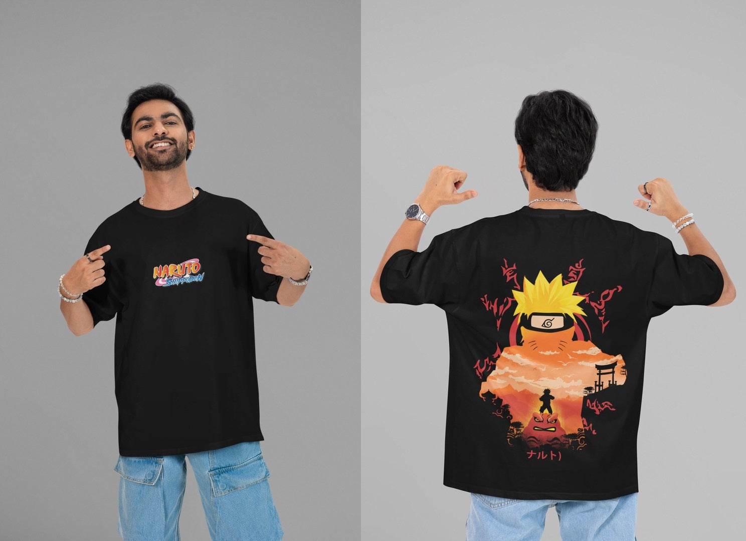 Naruto Sage Mode | Kurama Nine-Tails Chakra Art Oversized T-Shirt - Essentia Attire