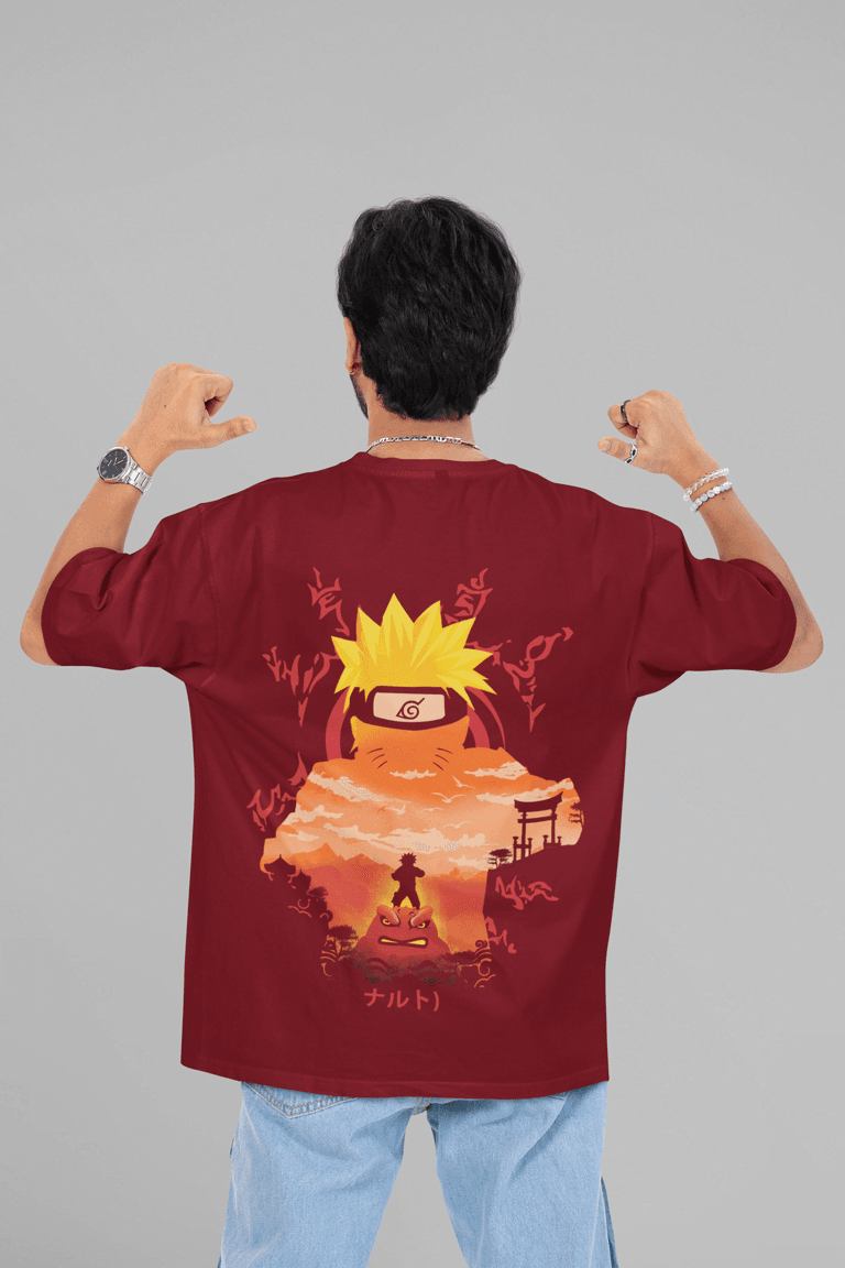 Naruto Sage Mode | Kurama Nine-Tails Chakra Art Oversized T-Shirt - Essentia Attire