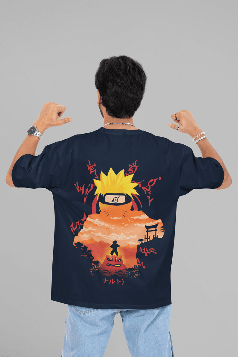 Naruto Sage Mode | Kurama Nine-Tails Chakra Art Oversized T-Shirt - Essentia Attire