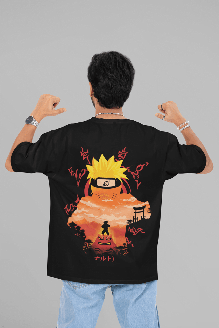 Naruto Sage Mode | Kurama Nine-Tails Chakra Art Oversized T-Shirt - Essentia Attire