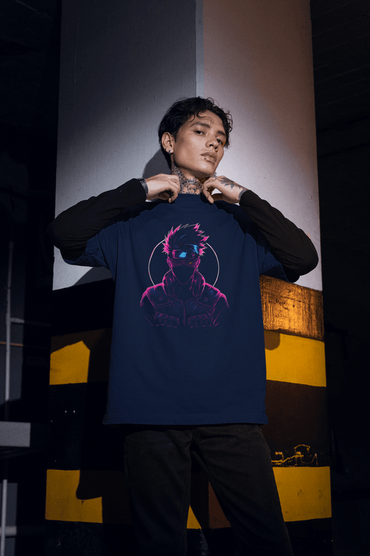 Kakashi Hatake | Naruto Anime | Neon Vaporwave Style Oversized Tee - Essentia Attire