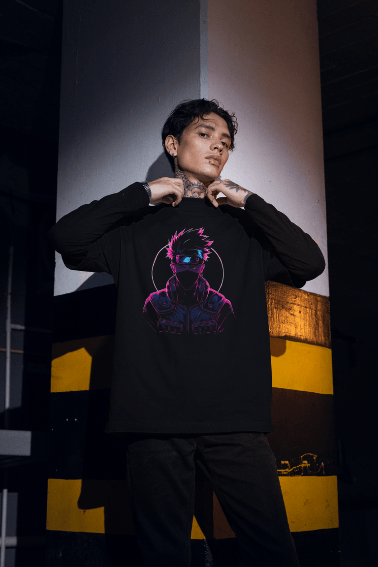 Kakashi Hatake | Naruto Anime | Neon Vaporwave Style Oversized Tee - Essentia Attire