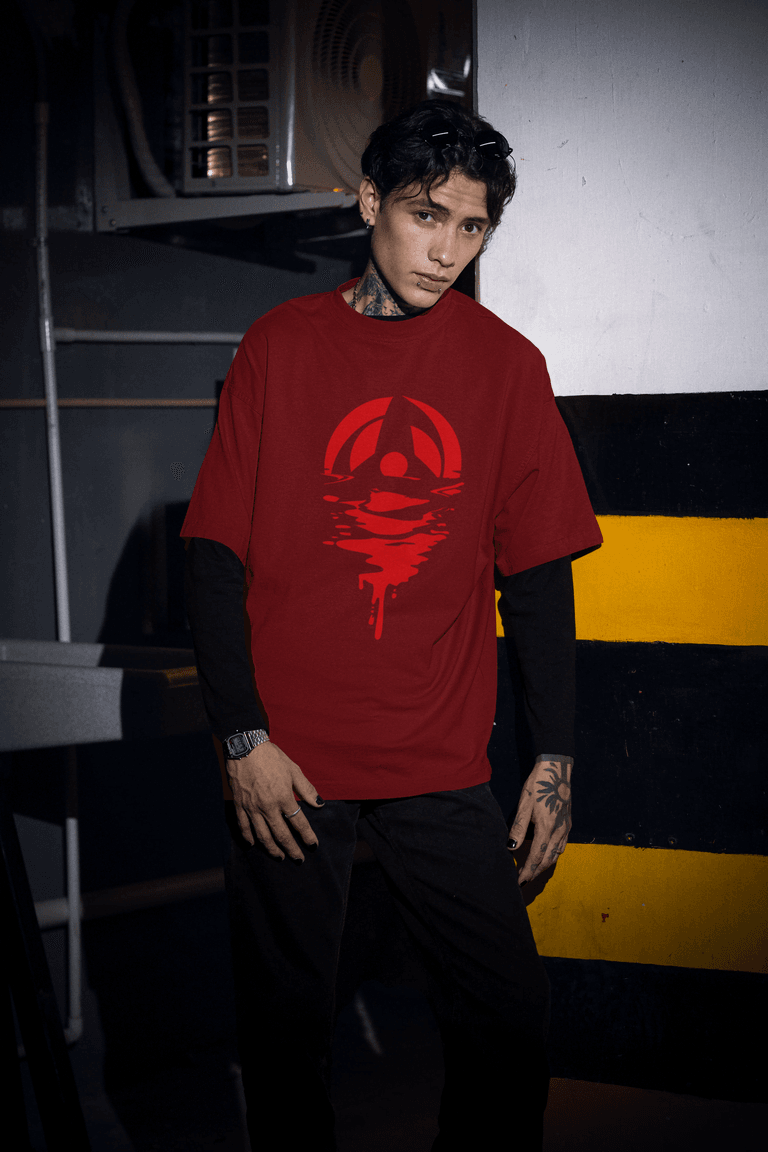 Liquid Mangekyo Sharingan | Naruto Inspired Uchiha Clan Art Oversized Tee - Essentia Attire