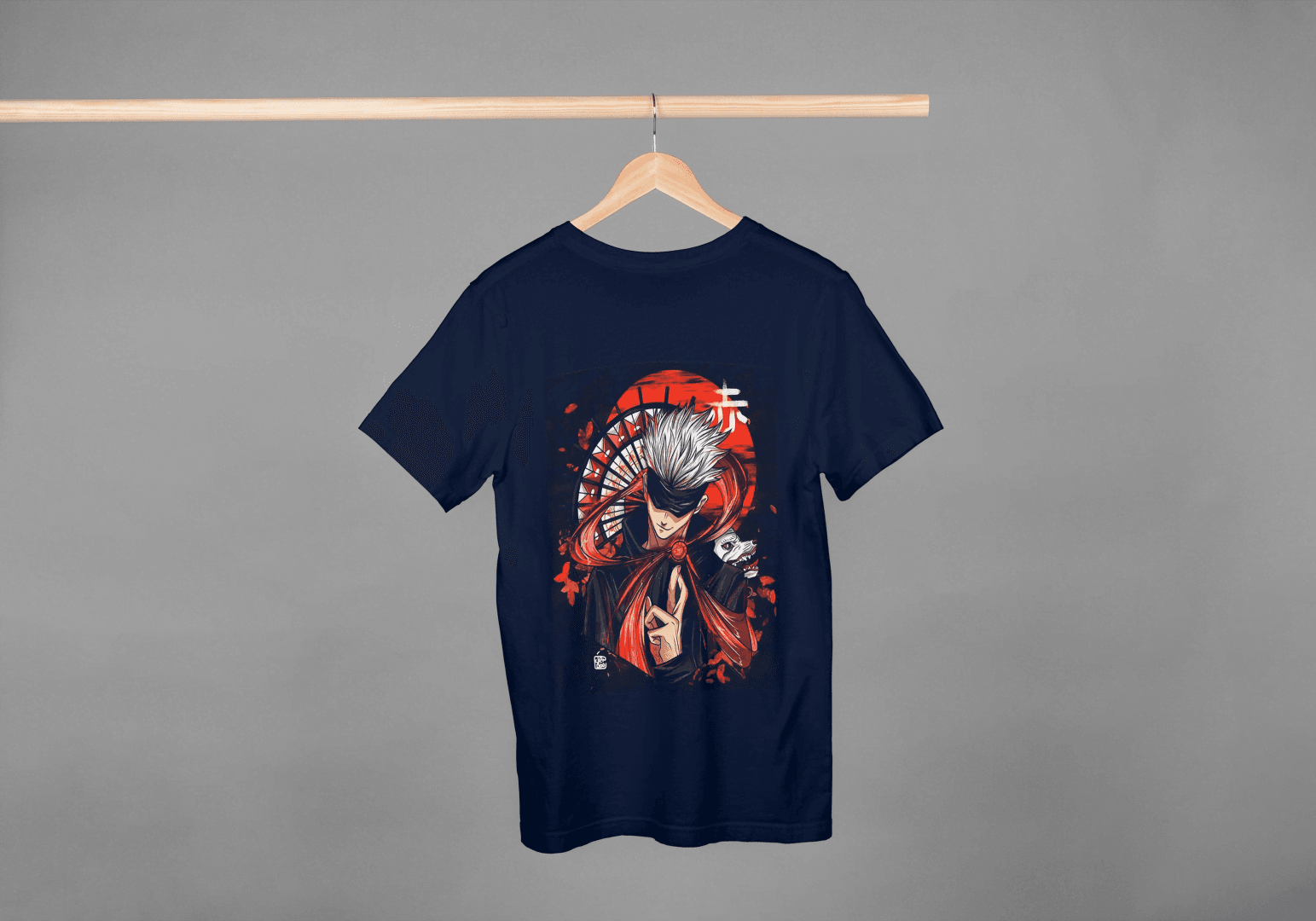 Anime Red Fan & White Haired Character: Japanese Style Tee - Essentia Attire