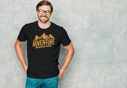 Adventure Begins Now: Mountain Graphic Tee - Essentia Attire