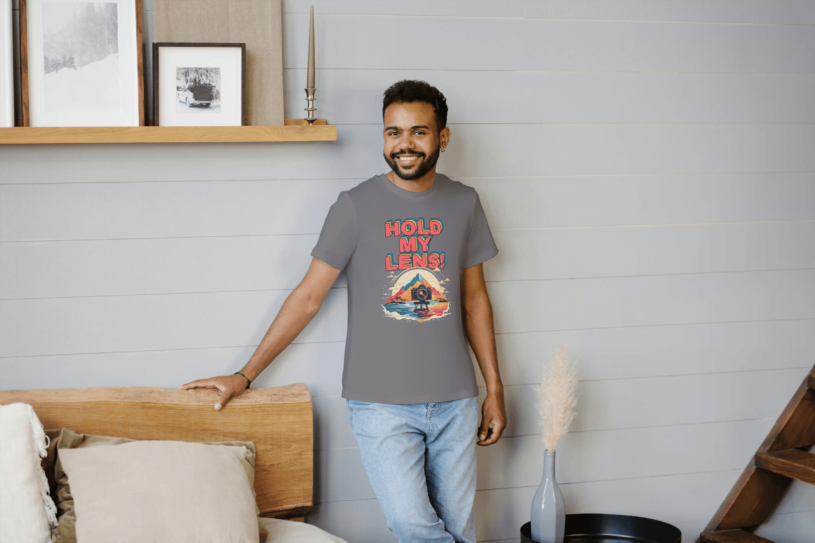 Hold My Lens Retro Photographer: Camera & Landscape Tee - Essentia Attire