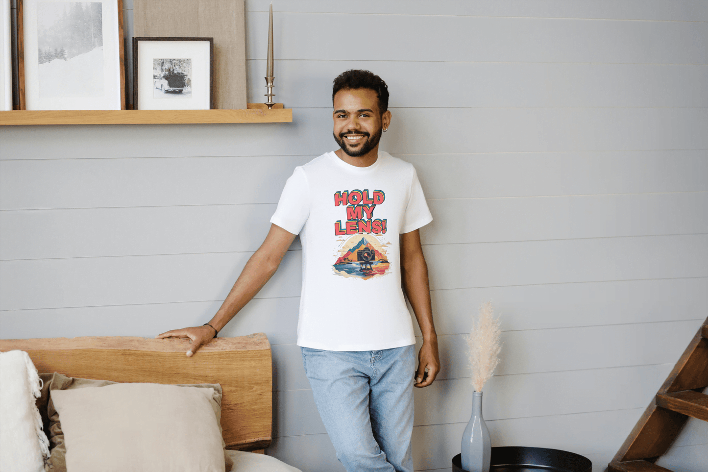 Hold My Lens Retro Photographer: Camera & Landscape Tee - Essentia Attire