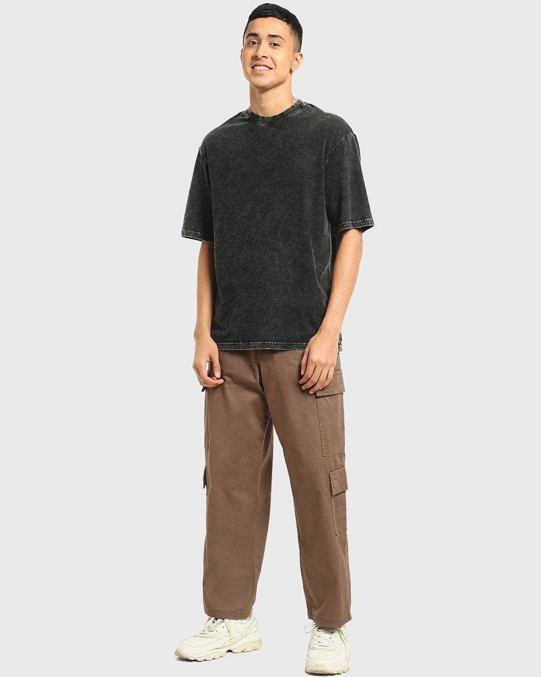 Acidwash Oversized Plain T-Shirt: Vintage Distressed Drop-shoulder - Essentia Attire