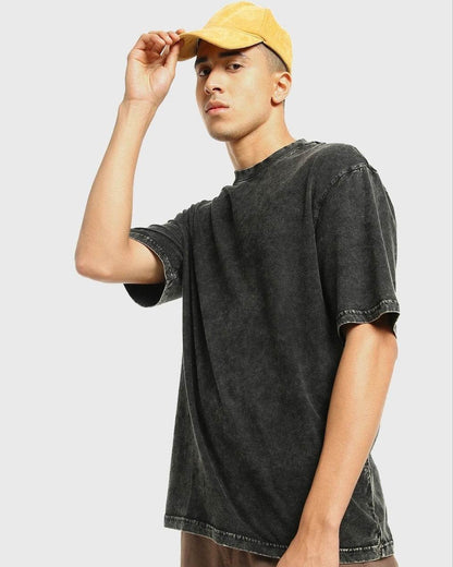 Acidwash Oversized Plain T-Shirt: Vintage Distressed Drop-shoulder - Essentia Attire