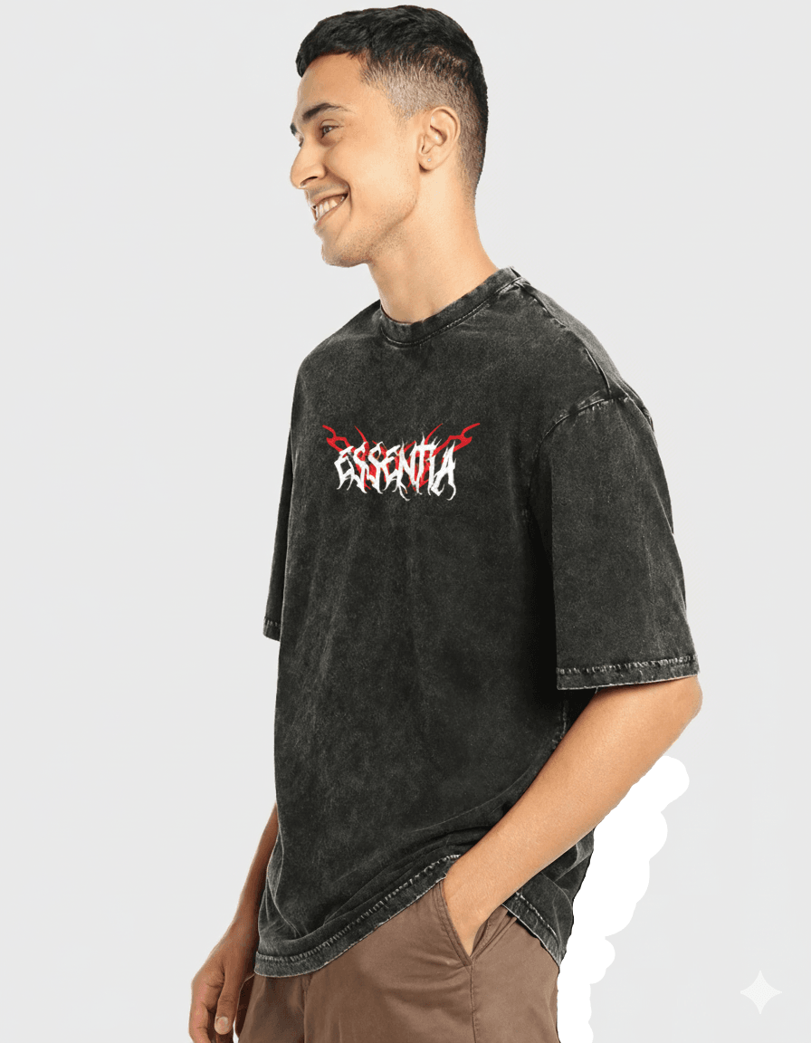ESSENTIA Acidwash Unisex Oversized | Heavy Metal | Gothic Graphic Tee - Essentia Attire