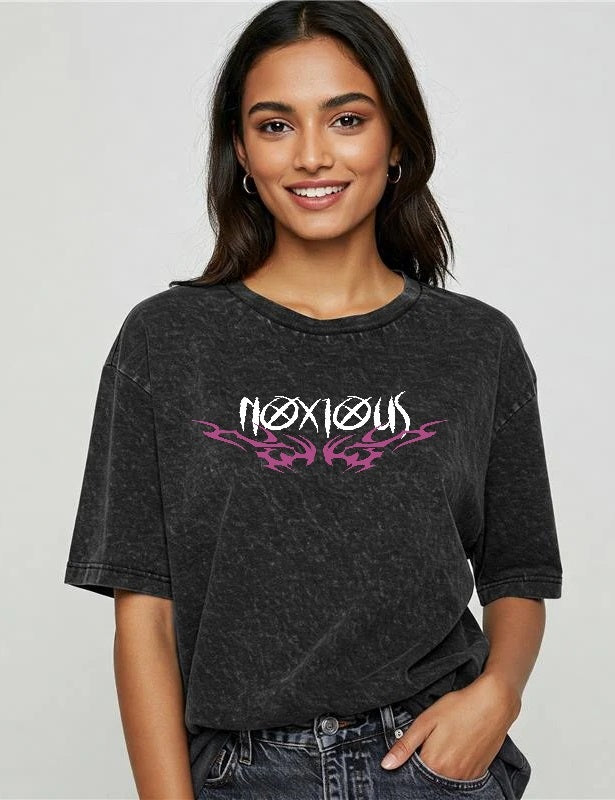 Gothic "Noxious" Oversized Tee | Women's Metalcore Style T-Shirt | Acidwash Casual
