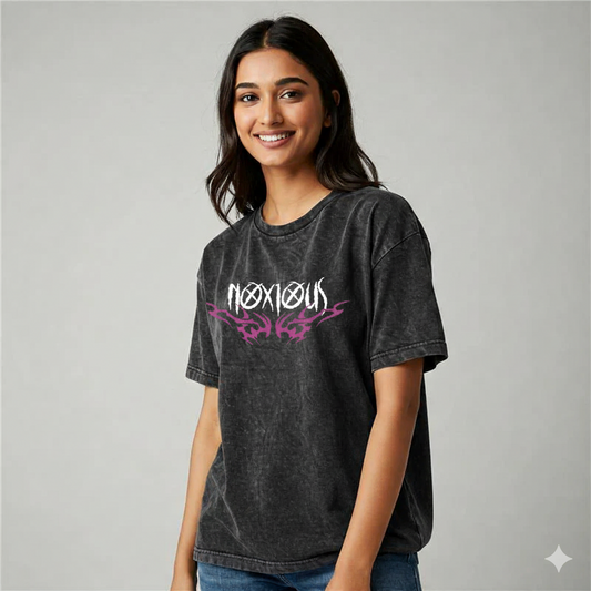 Gothic "Noxious" Oversized Tee | Women's Metalcore Style T-Shirt | Acidwash Casual
