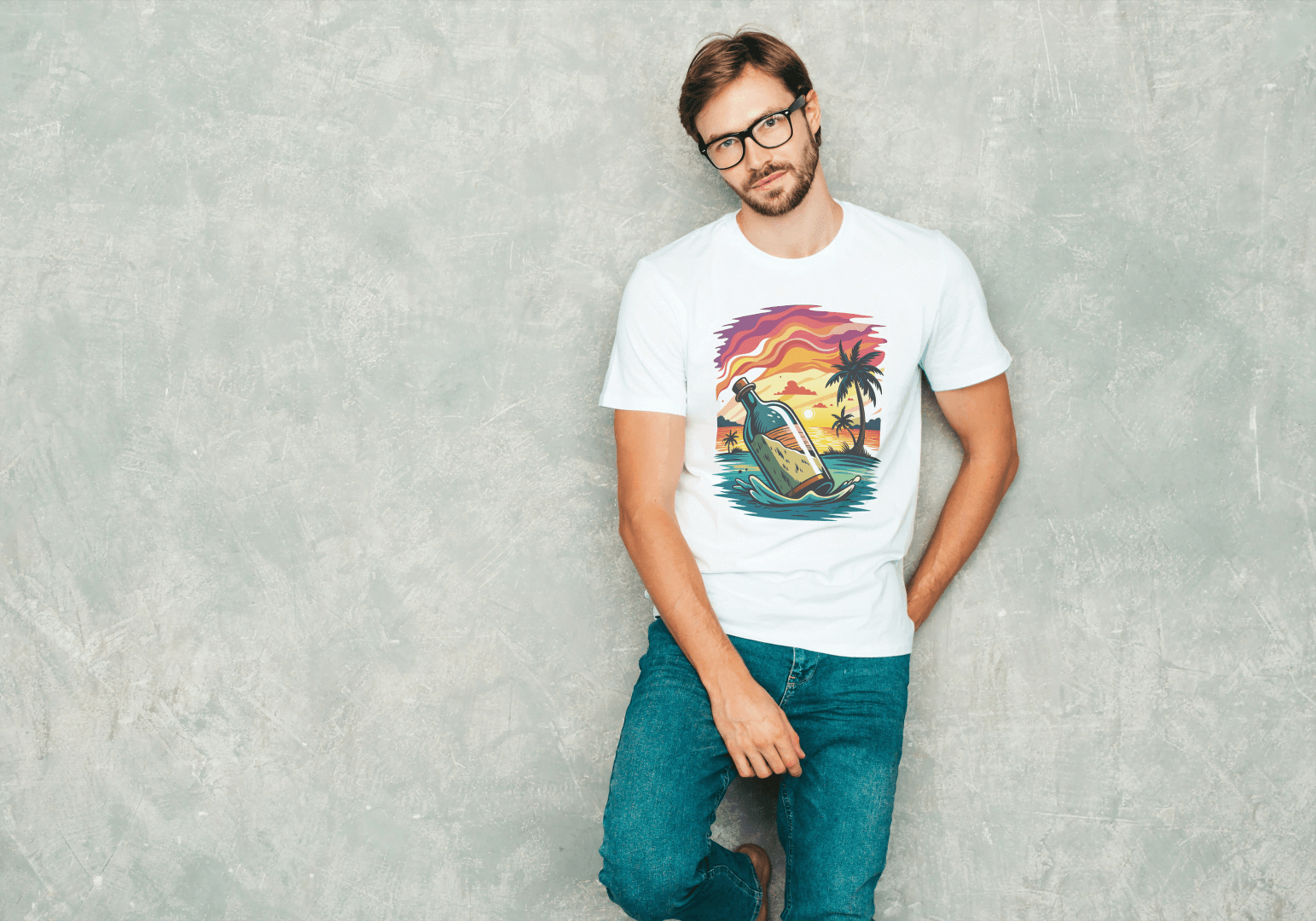 Message in a Bottle Sunset: Tropical Beach Vibes Tee - Essentia Attire