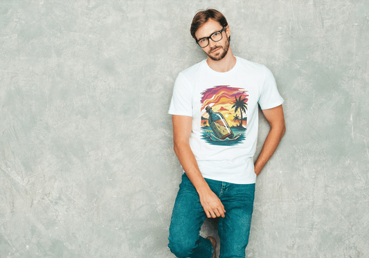 Message in a Bottle Sunset: Tropical Beach Vibes Tee - Essentia Attire