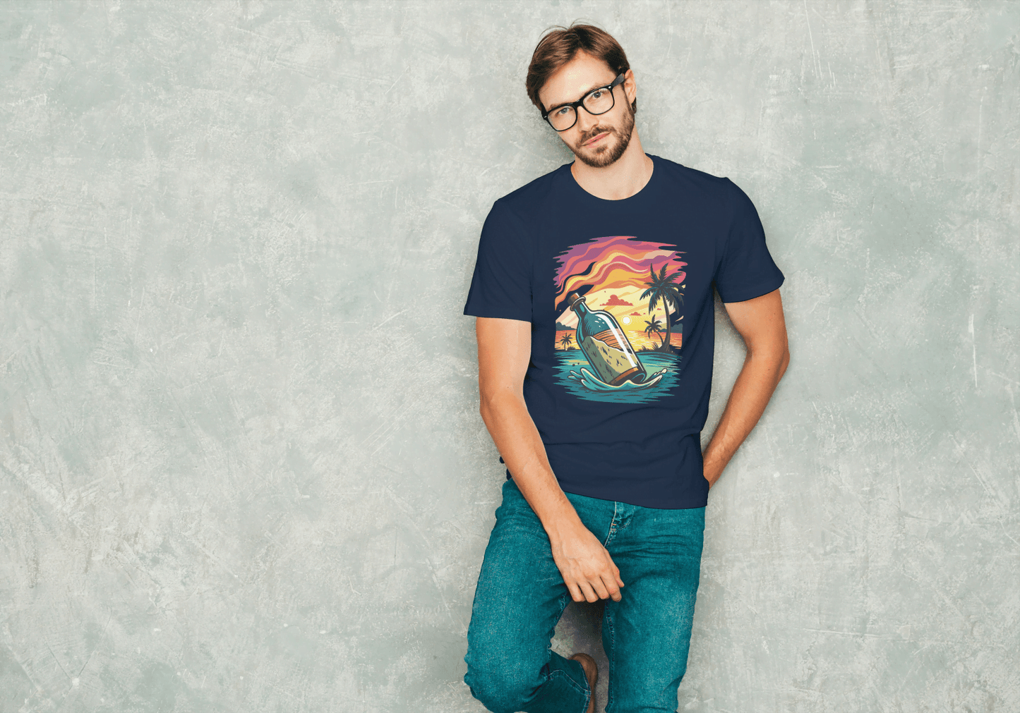 Message in a Bottle Sunset: Tropical Beach Vibes Tee - Essentia Attire