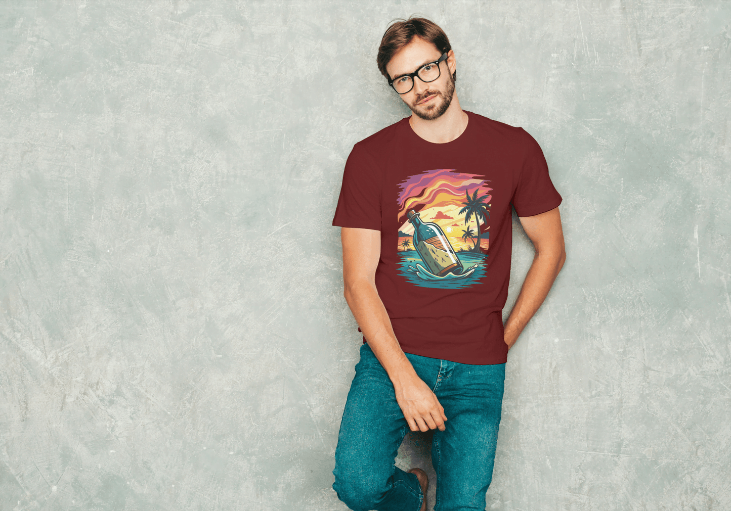 Message in a Bottle Sunset: Tropical Beach Vibes Tee - Essentia Attire