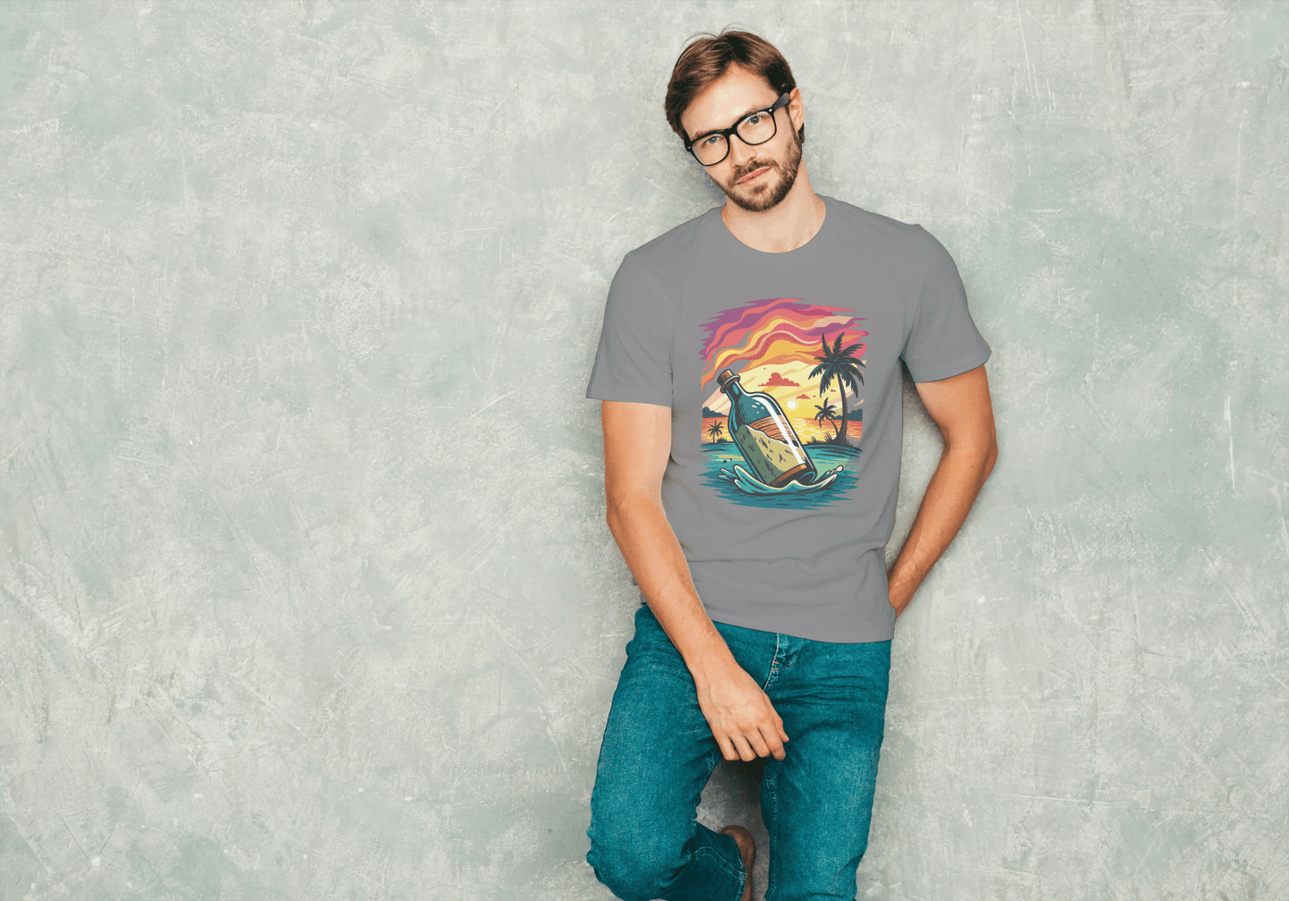 Message in a Bottle Sunset: Tropical Beach Vibes Tee - Essentia Attire