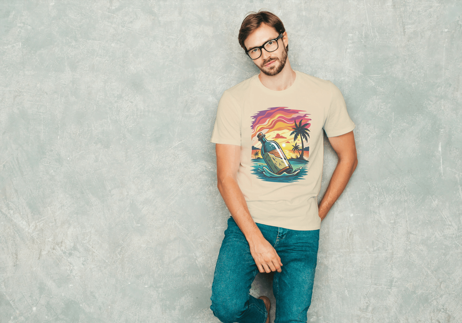 Message in a Bottle Sunset: Tropical Beach Vibes Tee - Essentia Attire