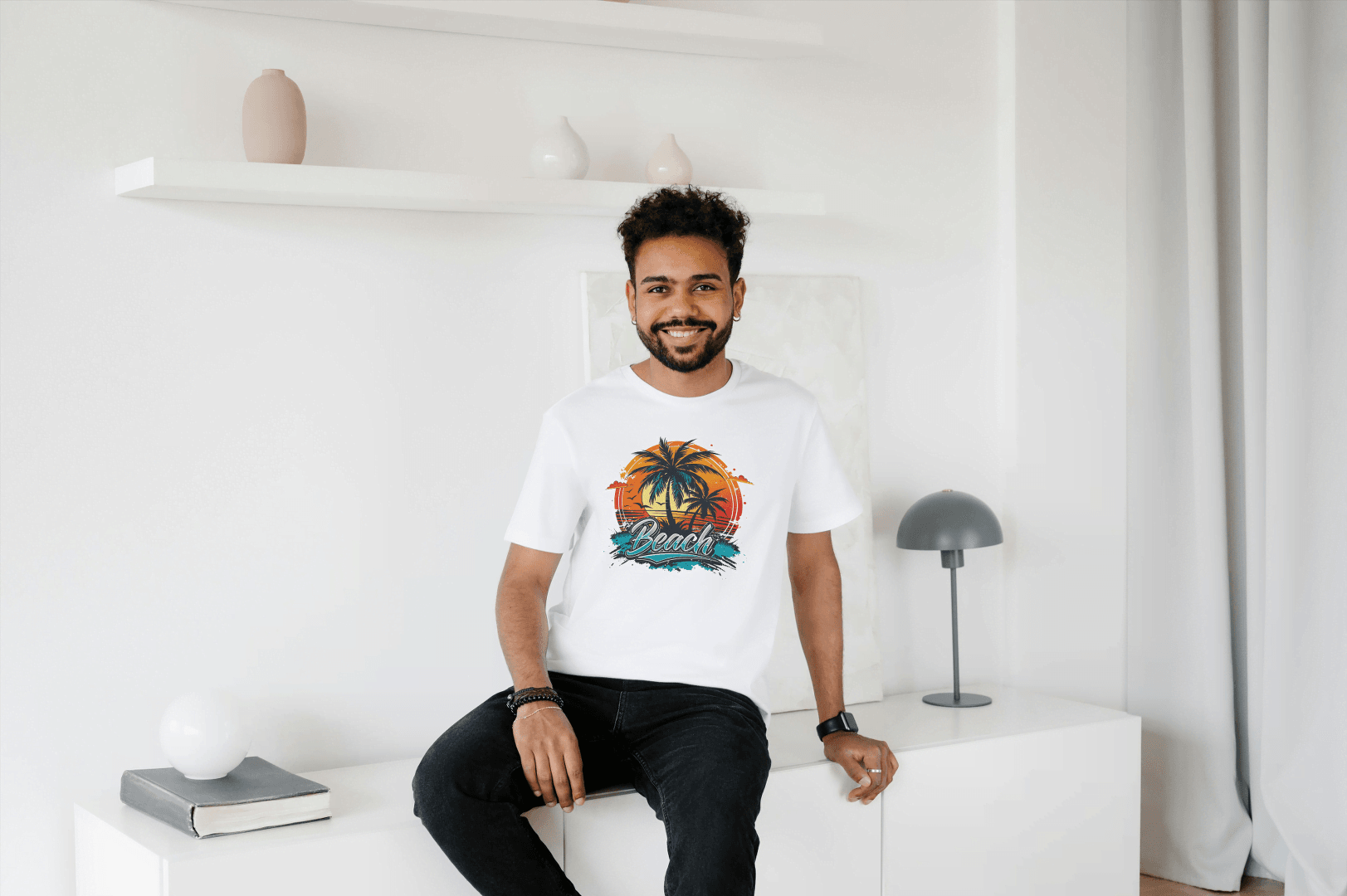Beach Sunset Palm Tree: Tropical Summer Vibes Tee - Essentia Attire