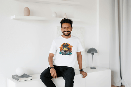 Beach Sunset Palm Tree: Tropical Summer Vibes Tee - Essentia Attire