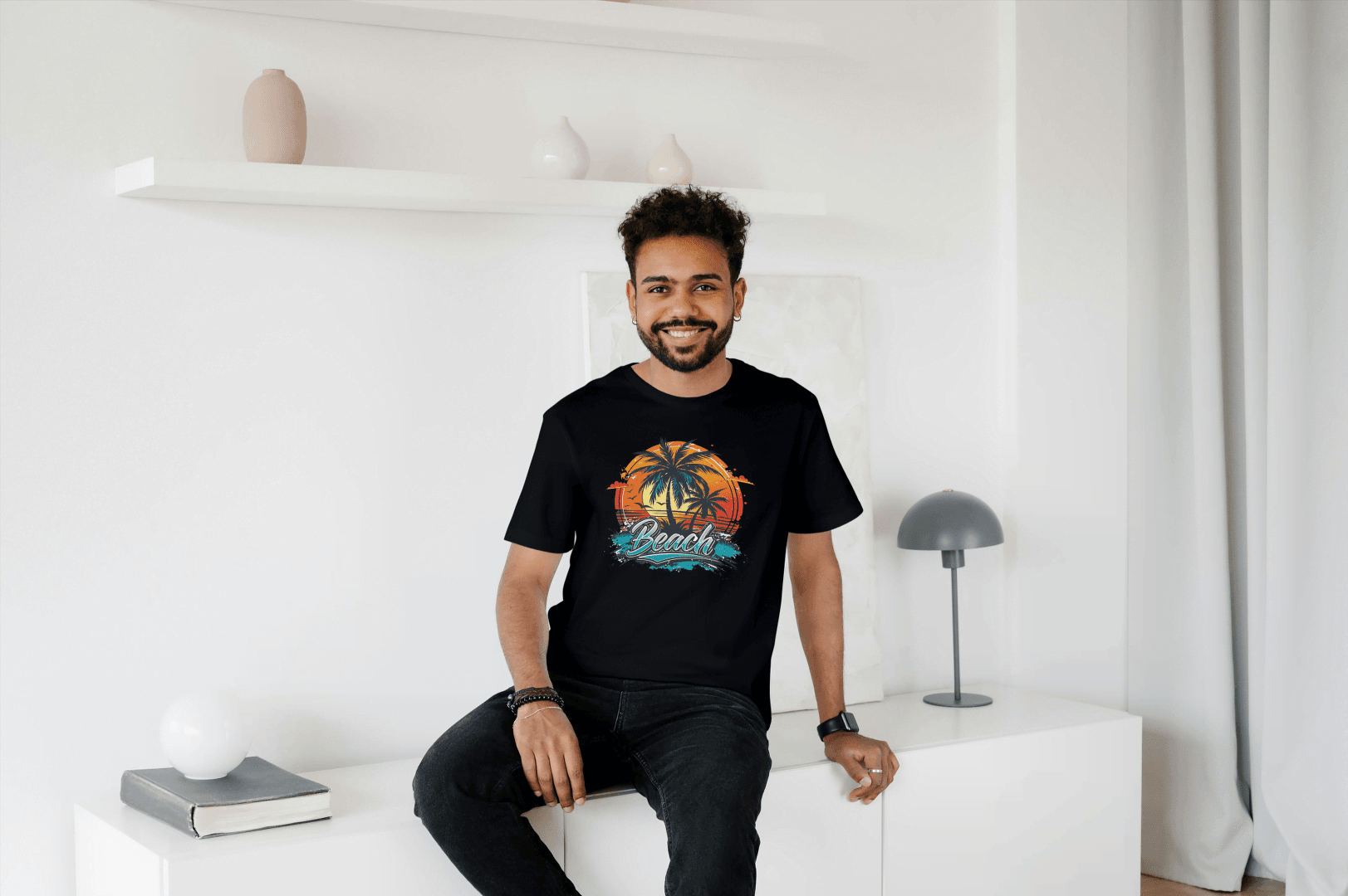 Beach Sunset Palm Tree: Tropical Summer Vibes Tee - Essentia Attire