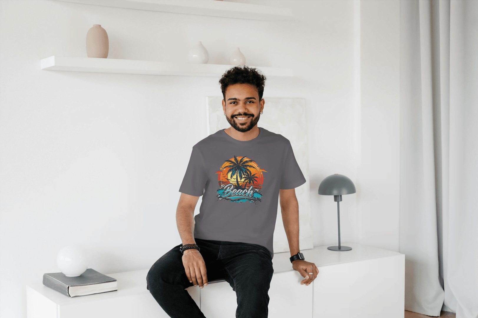 Beach Sunset Palm Tree: Tropical Summer Vibes Tee - Essentia Attire