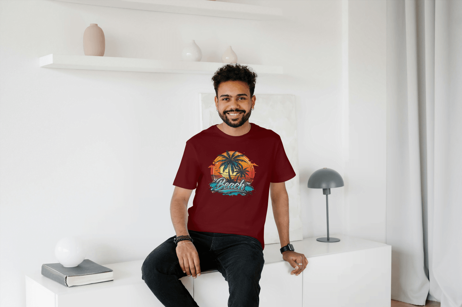 Beach Sunset Palm Tree: Tropical Summer Vibes Tee - Essentia Attire