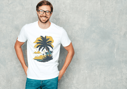 Tropical Palm Tree Beach: Summer Island Vibes Tee - Essentia Attire