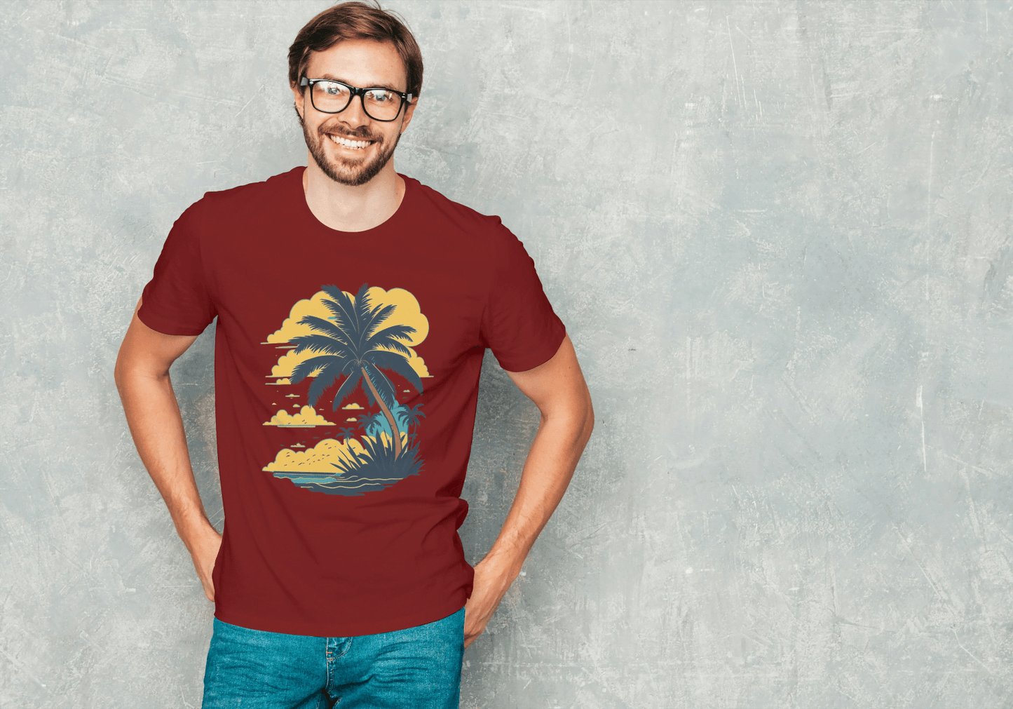 Tropical Palm Tree Beach: Summer Island Vibes Tee - Essentia Attire
