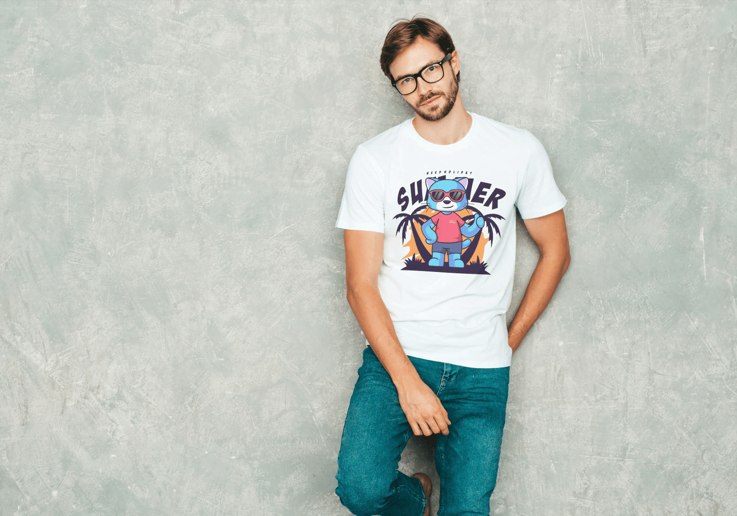 Keep Holiday Summer Cat: Funny Beach Vibes Tee - Essentia Attire