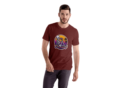 Skateboarding Skeleton Sunset: Retro Skater Skeleton Tee - Essentia Attire