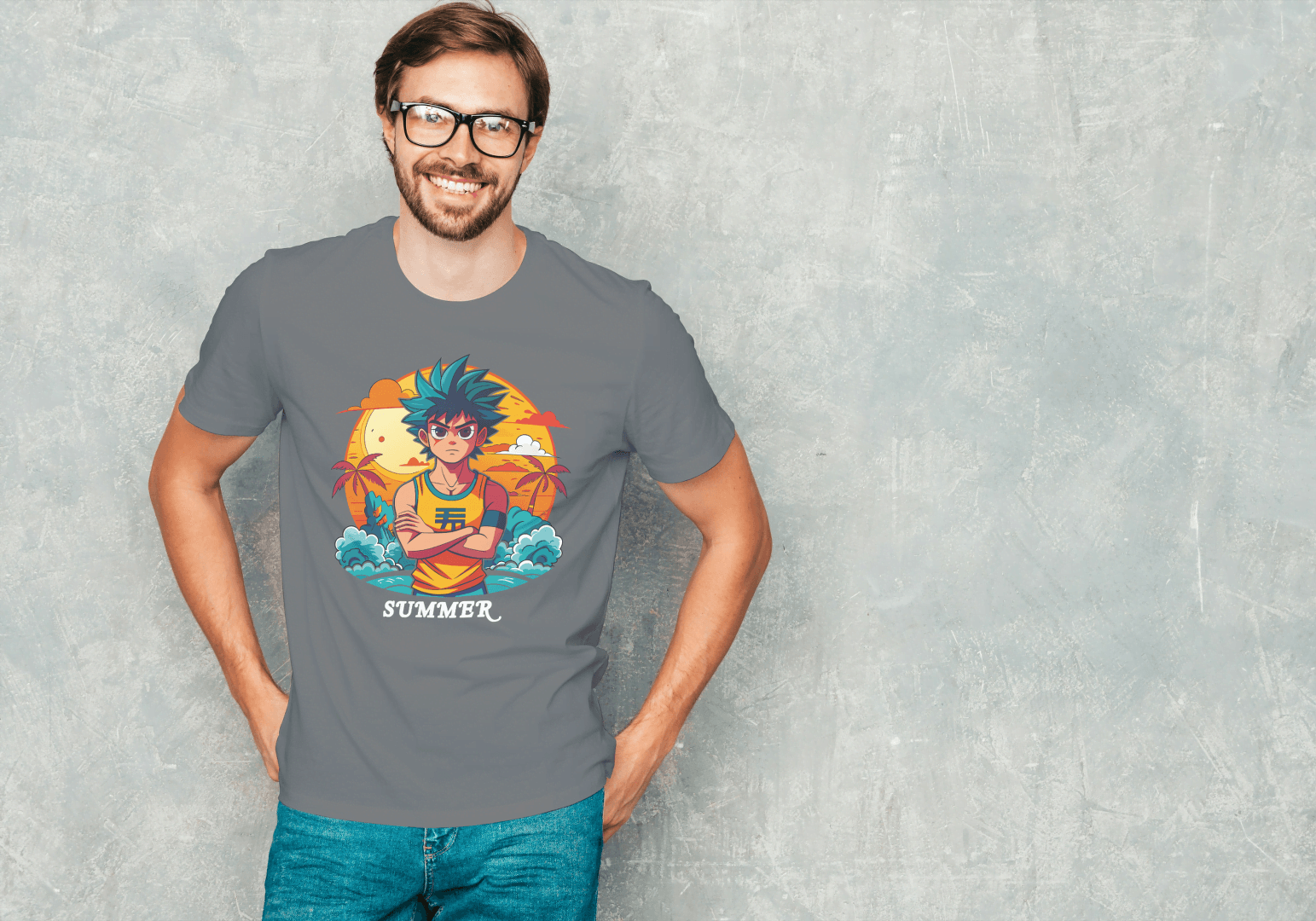 Anime Summer Beach: Manga Style Vacation Tee - Essentia Attire